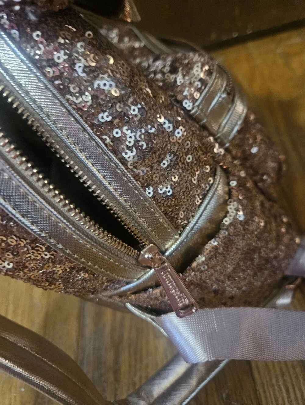 Loungefly Disney Parks Rose Gold Sequin Minnie Ear Mini Backpack